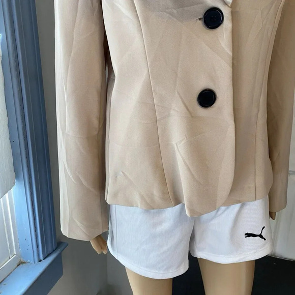 VTG Handmade/Machine Sew Blazer Womens M-L Cream 2 Button Business Suit Jacket - Picture 5 of 6